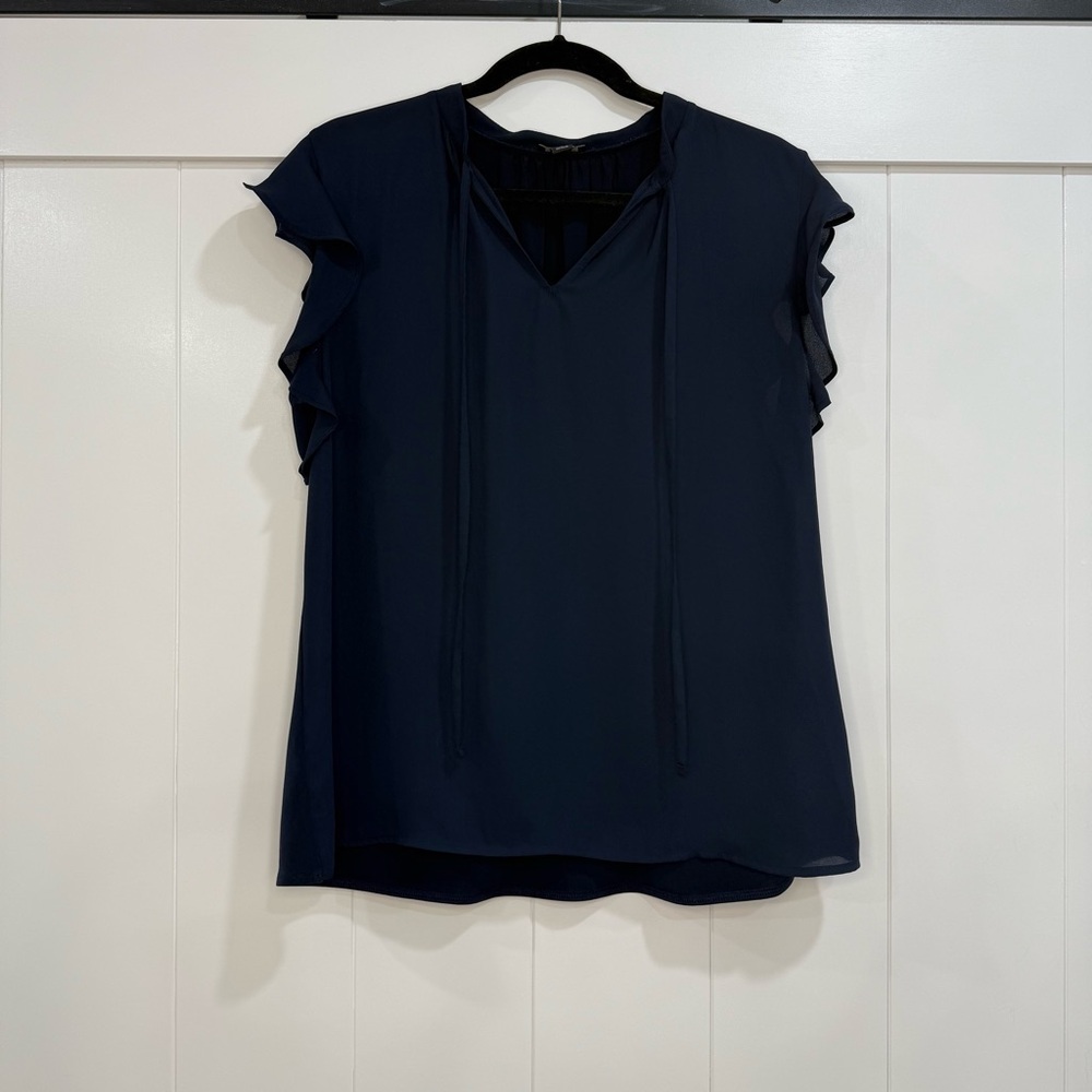 Ann Taylor Navy Blue Ruffle Sleeve Blouse